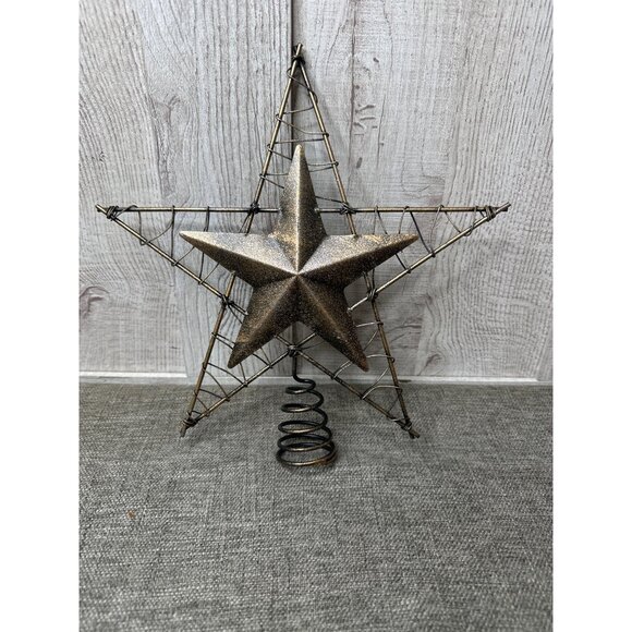 Rustic Metal Star Christmas Tree Topper With Wire Frame & Spring Base 10 inch - Picture 1 of 5